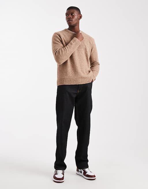 DESIGN Relaxed Knitted Crew Neck Jumper In Tan Marl