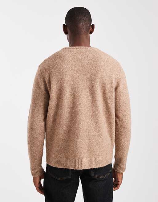 DESIGN Relaxed Knitted Crew Neck Jumper In Tan Marl