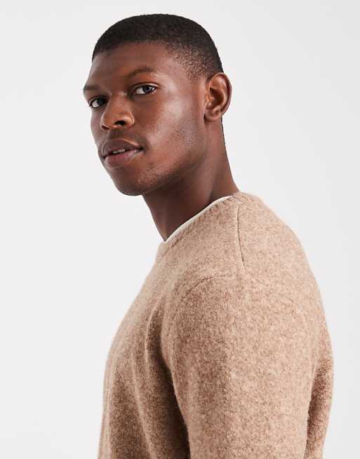 DESIGN Relaxed Knitted Crew Neck Jumper In Tan Marl