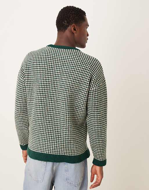 DESIGN Relaxed Knitted Crew Neck Stripe Jumper In Green