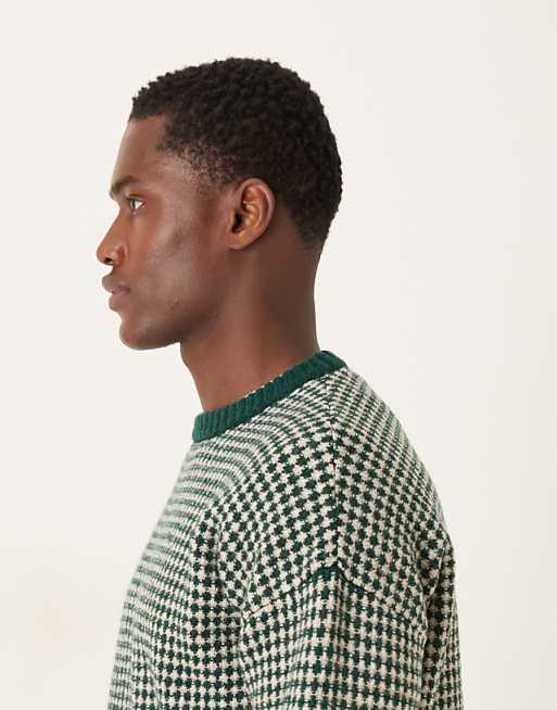 DESIGN Relaxed Knitted Crew Neck Stripe Jumper In Green