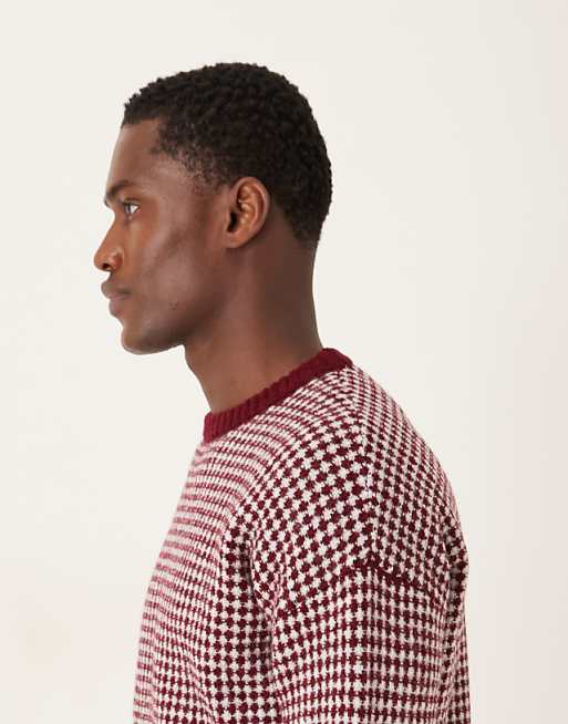 DESIGN Relaxed Knitted Crew Neck Stripe Jumper In Burgundy