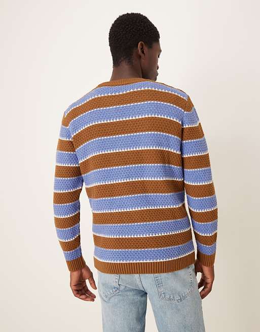DESIGN Relaxed Knitted Crew Neck Stripe Jumper In Navy