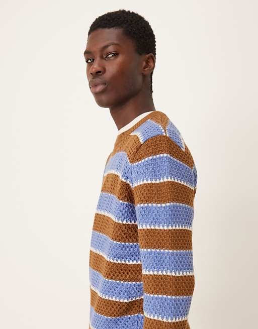 DESIGN Relaxed Knitted Crew Neck Stripe Jumper In Navy