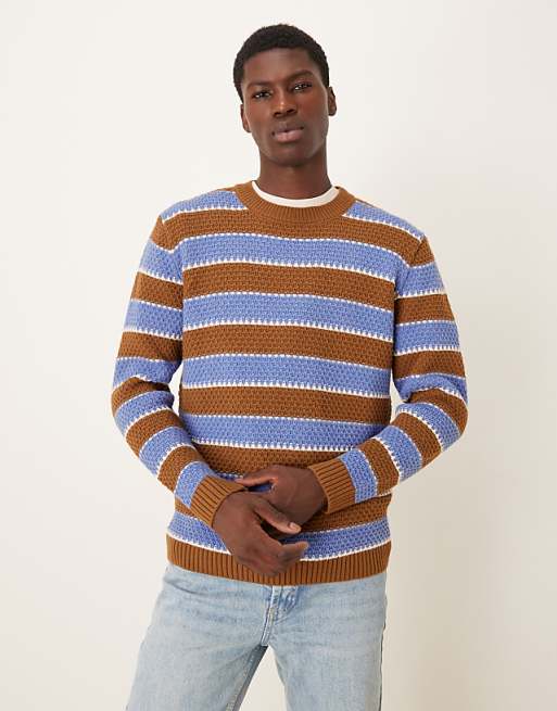 DESIGN relaxed knitted crew neck stripe jumper in navy