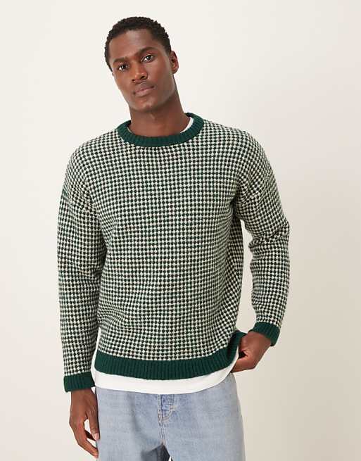 DESIGN relaxed knitted crew neck stripe jumper in green