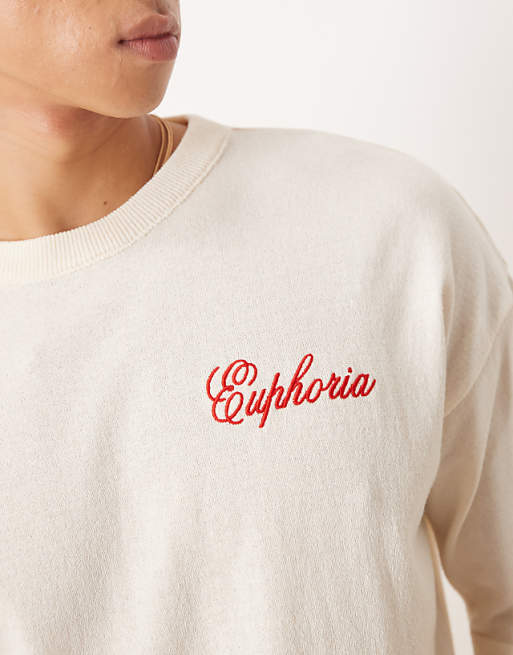 DESIGN Relaxed Knitted Crew Neck T-shirt With Chest Embroidery In White