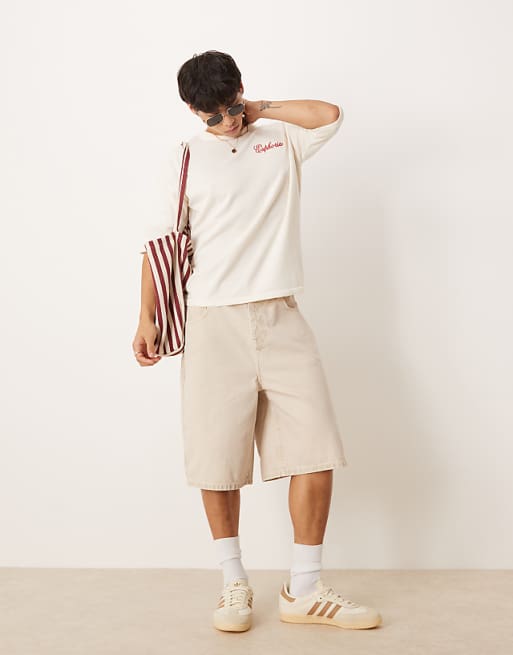 DESIGN Relaxed Knitted Crew Neck T-shirt With Chest Embroidery In White