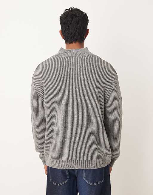 DESIGN Relaxed Knitted Half Zip Jumper In Grey