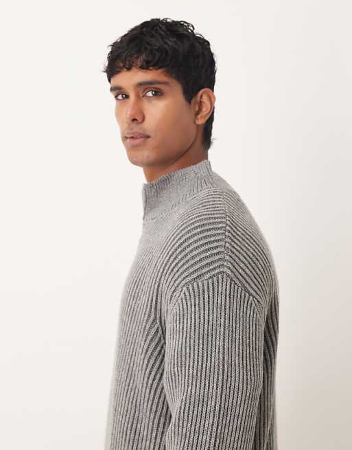 DESIGN Relaxed Knitted Half Zip Jumper In Grey