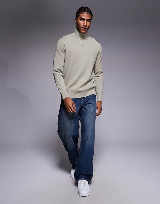 DESIGN Relaxed knitted Half Zip Jumper In Green