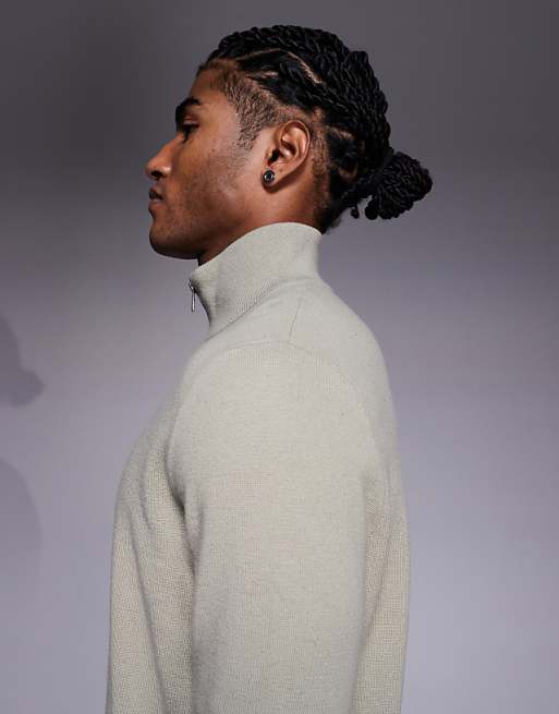 DESIGN Relaxed knitted Half Zip Jumper In Green