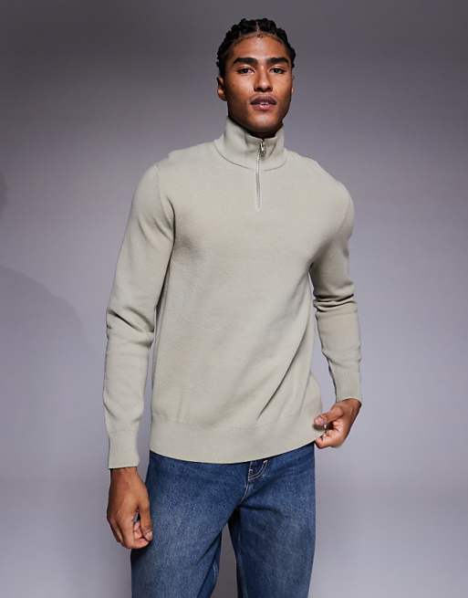DESIGN relaxed knitted half zip jumper in green