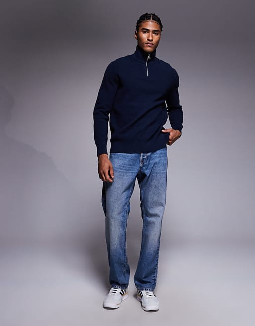 DESIGN Relaxed Knitted Half Zip Jumper In Navy