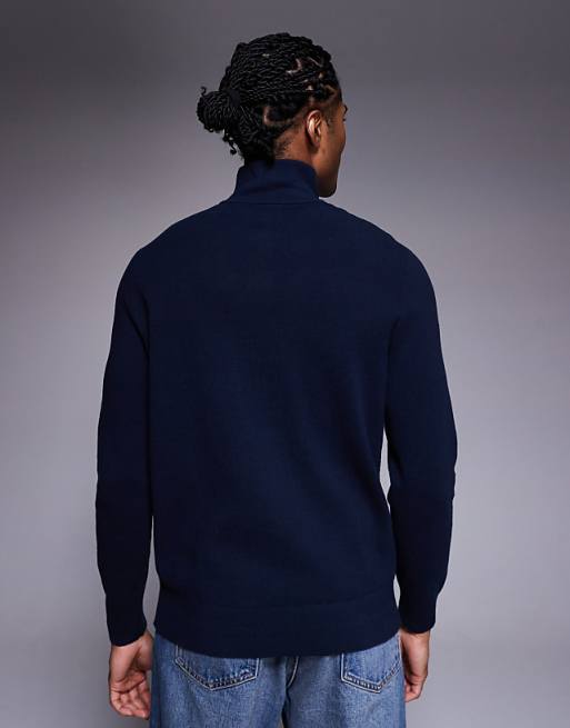 DESIGN Relaxed Knitted Half Zip Jumper In Navy