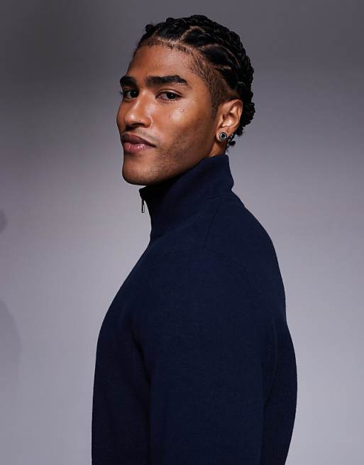 DESIGN Relaxed Knitted Half Zip Jumper In Navy