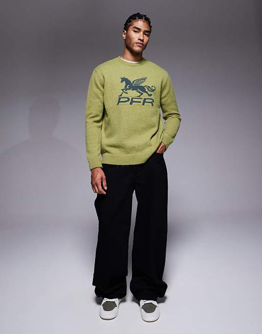 DESIGN Relaxed Knitted Jumper With Chest Embroidery In Khaki