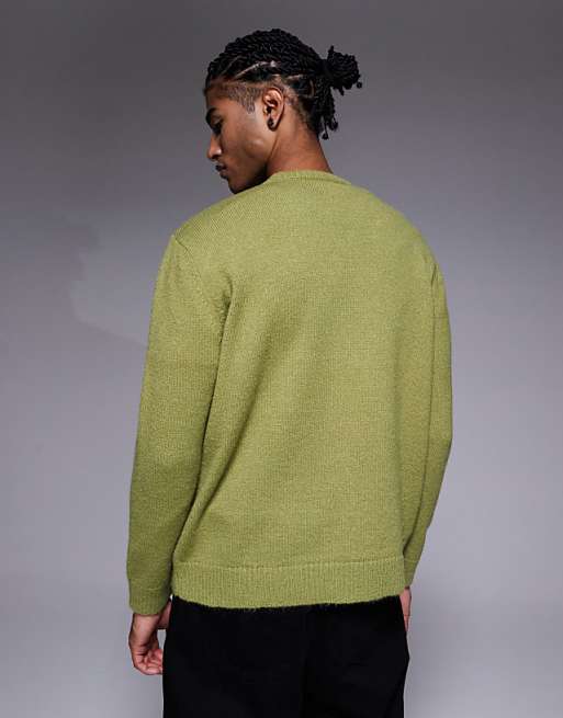 DESIGN Relaxed Knitted Jumper With Chest Embroidery In Khaki
