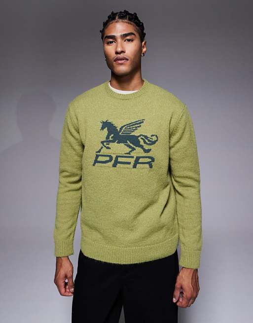DESIGN relaxed knitted jumper with chest embroidery in khaki