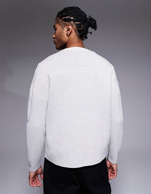DESIGN Relaxed Knitted Jumper With Receipt Graphics In Grey