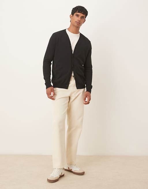 DESIGN Relaxed Knitted Lightweight Cardigan In Black