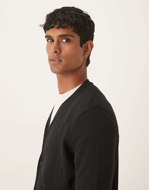 DESIGN Relaxed Knitted Lightweight Cardigan In Black