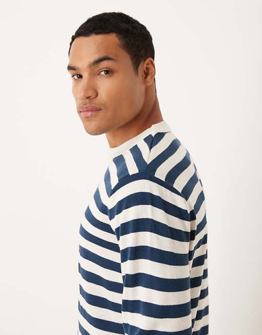 DESIGN Relaxed Knitted Long Sleeve Crew Neck T-shirt In Navy And White Stripe