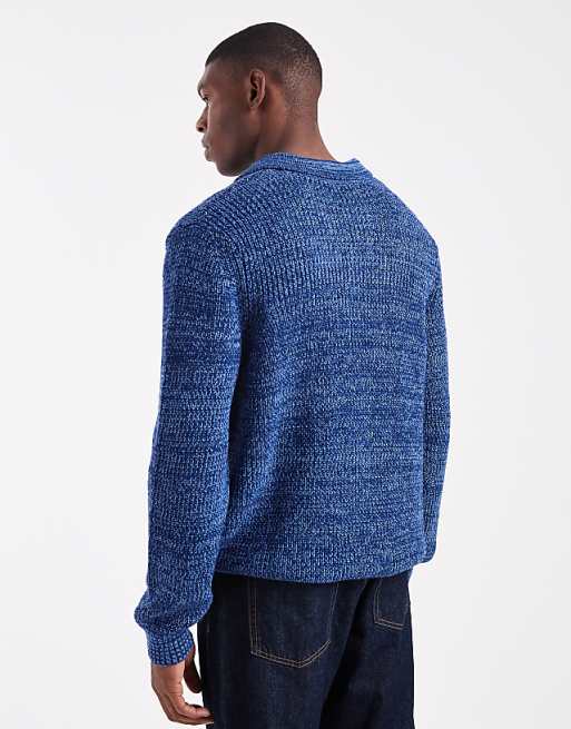 DESIGN Relaxed Knitted Notch Neck Polo In Blue Twist