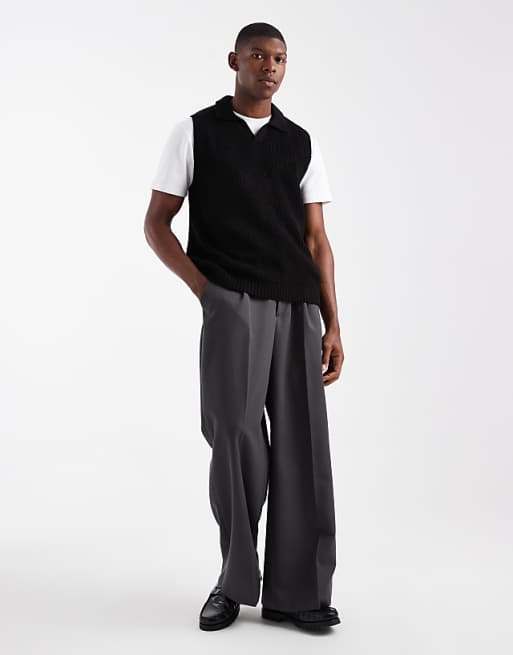 DESIGN Relaxed Knitted Notch Neck Tank In Black
