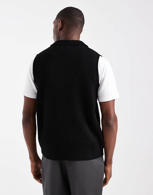 DESIGN Relaxed Knitted Notch Neck Tank In Black