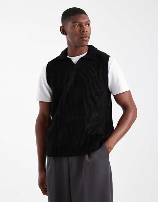 DESIGN relaxed knitted notch neck tank in black