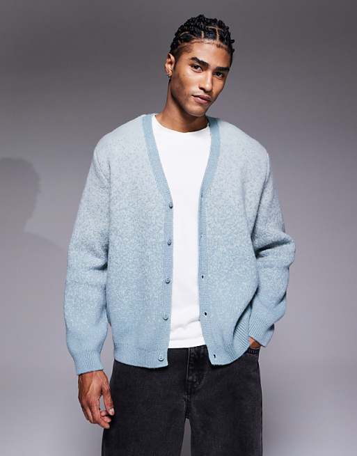 DESIGN relaxed knitted ombre cardigan in blue