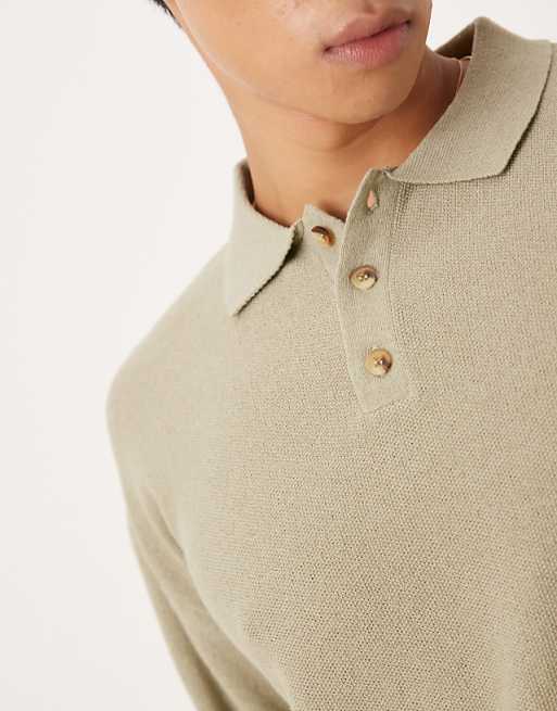 DESIGN Relaxed Knitted Pique Polo In Khaki