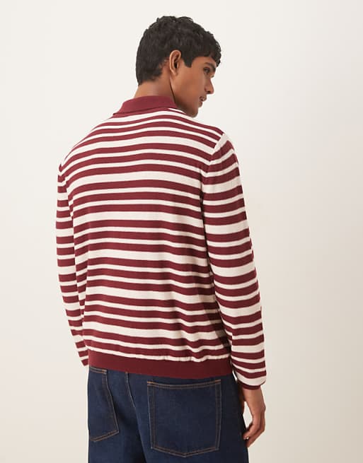 DESIGN Relaxed Knitted Polo In Red And White Stripe