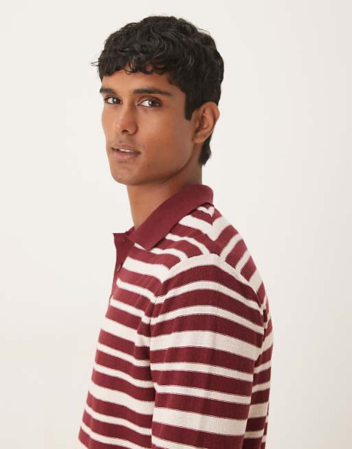 DESIGN Relaxed Knitted Polo In Red And White Stripe