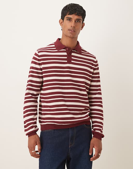 DESIGN relaxed knitted polo in red and white stripe