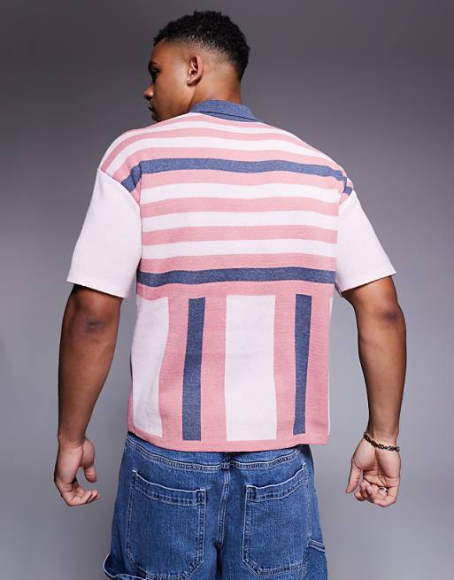 DESIGN Relaxed Knitted Polo With Reverie Graphic In Pink