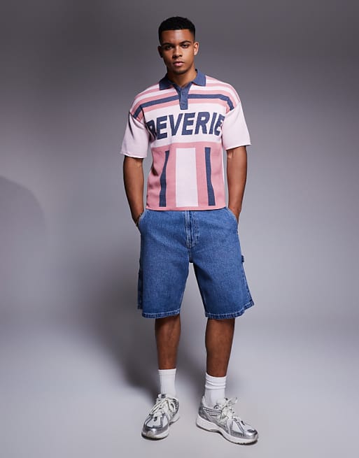 DESIGN Relaxed Knitted Polo With Reverie Graphic In Pink