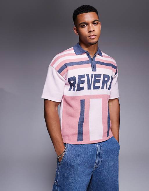 DESIGN relaxed knitted polo with Reverie graphic in pink