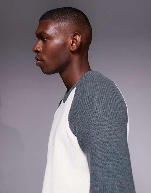 DESIGN Relaxed Knitted Raglan Long Sleeve Crew Neck Jumper In White