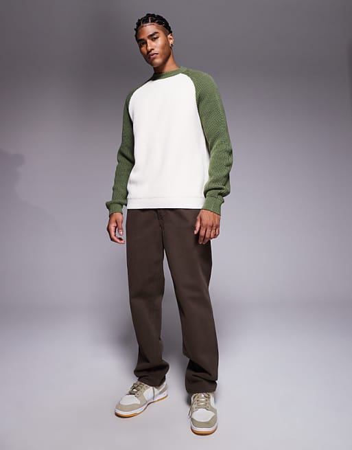DESIGN Relaxed Knitted Raglan Long Sleeve Crew Neck Jumper In Cream