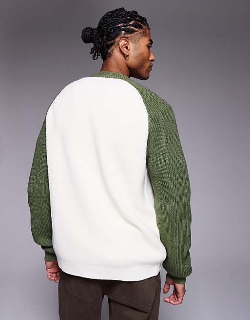 DESIGN Relaxed Knitted Raglan Long Sleeve Crew Neck Jumper In Cream