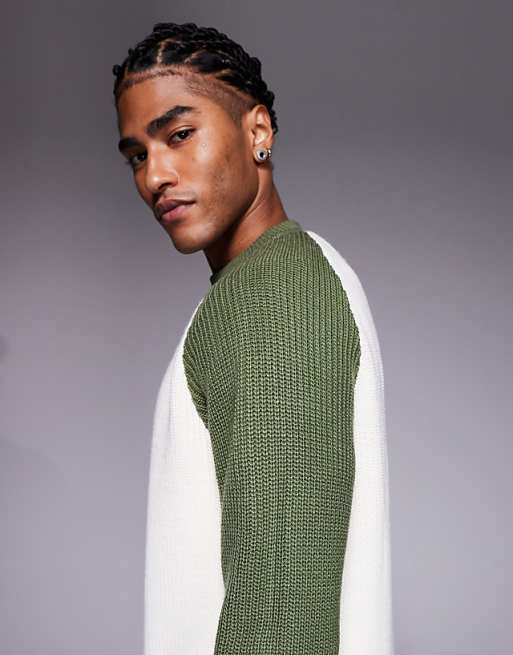 DESIGN Relaxed Knitted Raglan Long Sleeve Crew Neck Jumper In Cream