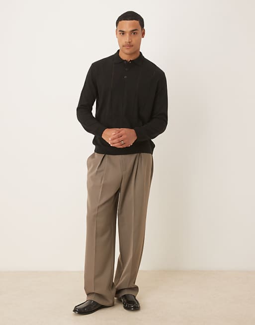 DESIGN Relaxed Knitted Stripe Polo In Black
