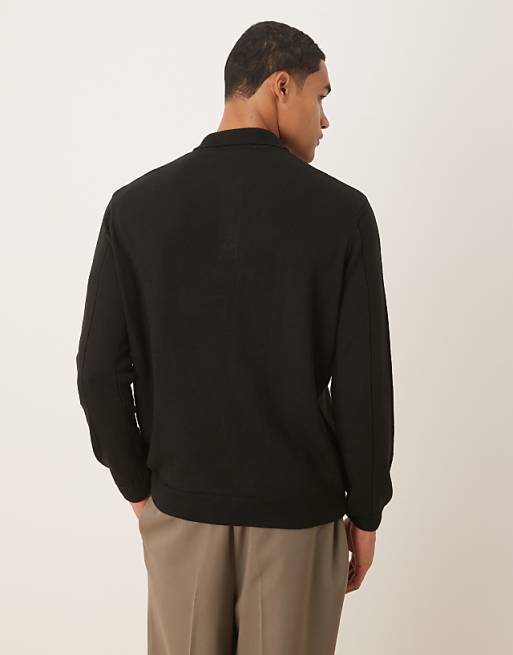 DESIGN Relaxed Knitted Stripe Polo In Black