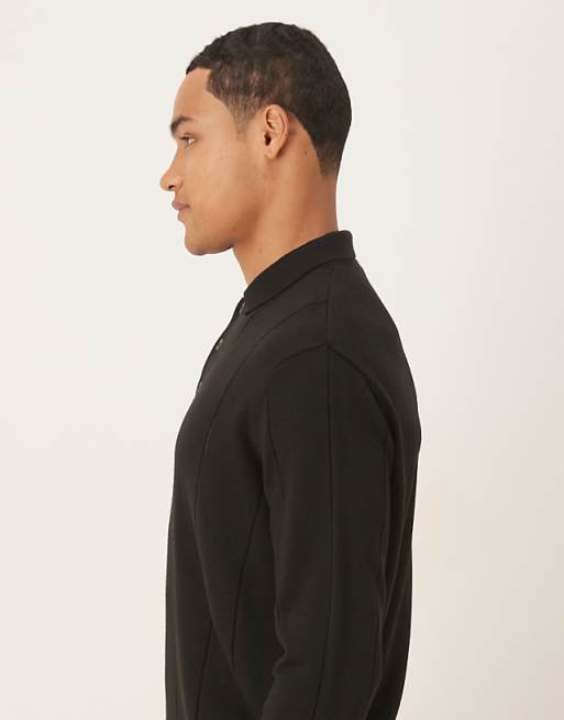 DESIGN Relaxed Knitted Stripe Polo In Black