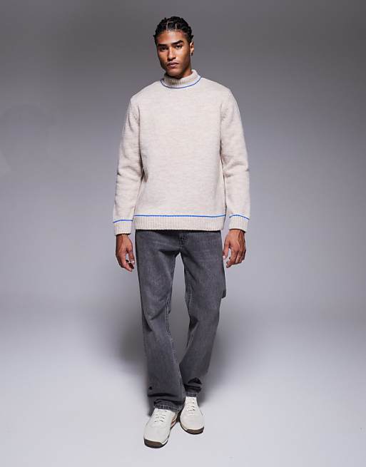DESIGN Relaxed Knitted Turtle Neck Jumper In Ecru
