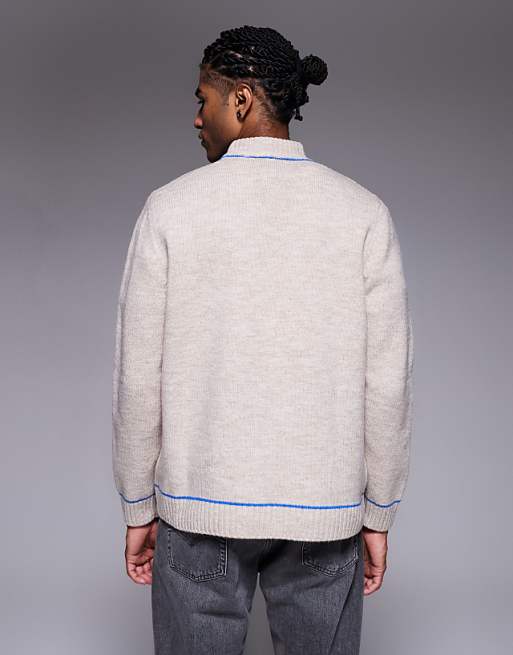 DESIGN Relaxed Knitted Turtle Neck Jumper In Ecru