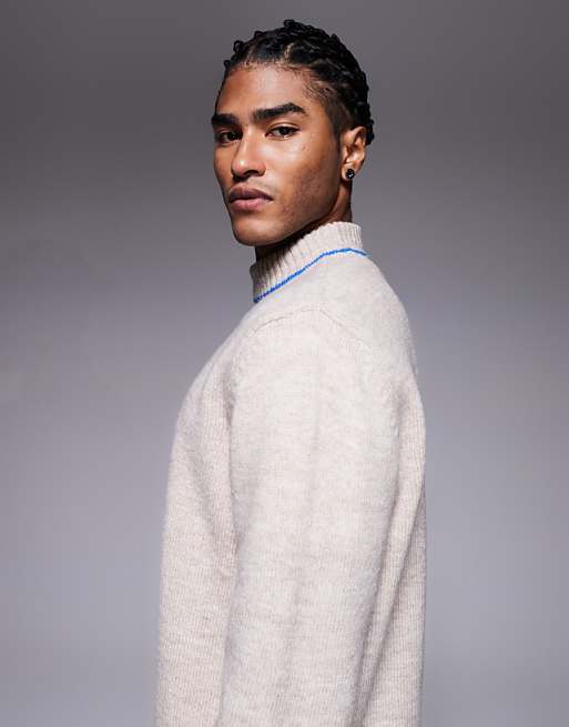 DESIGN Relaxed Knitted Turtle Neck Jumper In Ecru