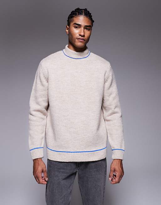 DESIGN relaxed knitted turtle neck jumper in ecru